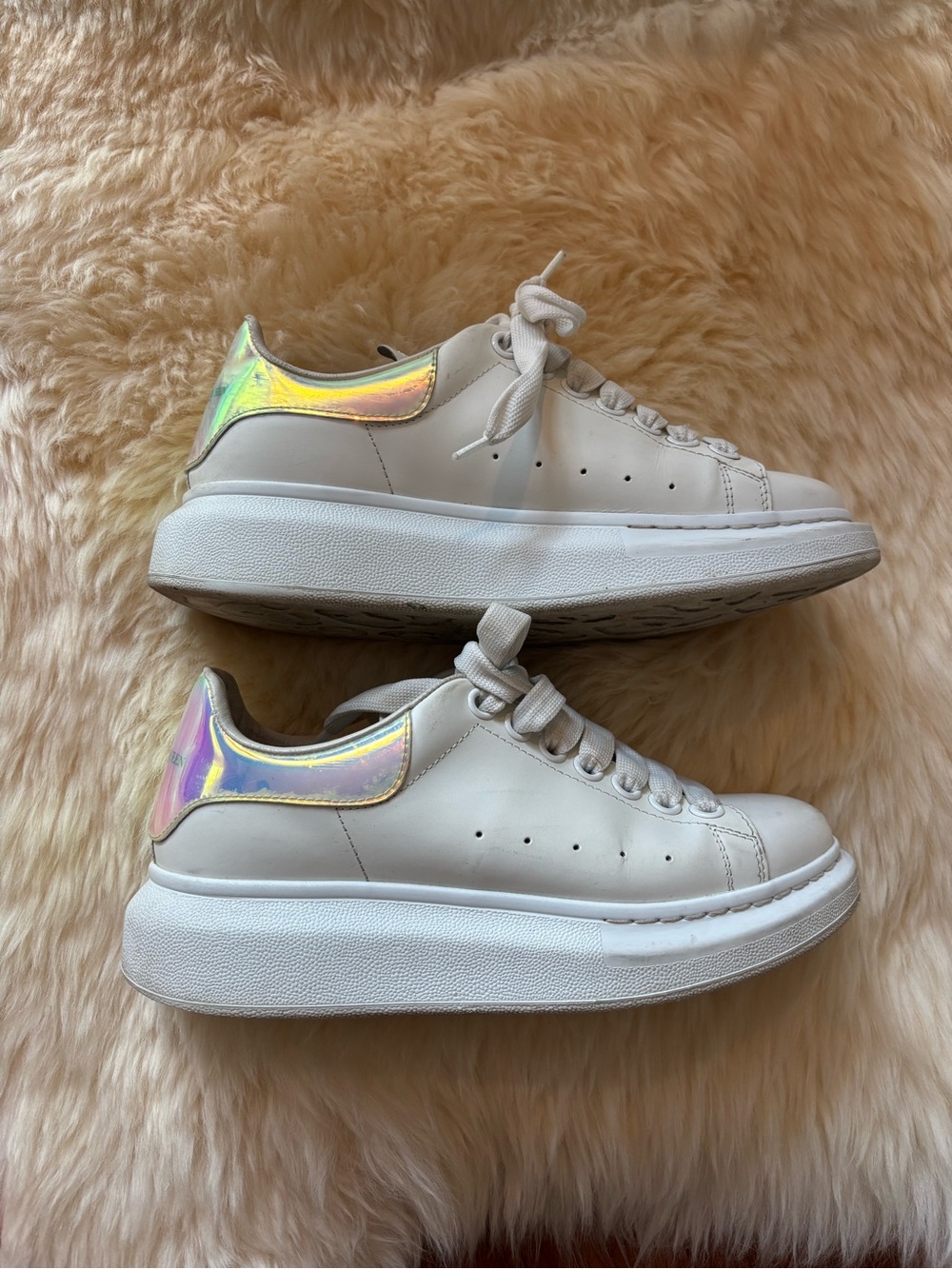Alexander McQueen White Sneakers with Iridescent Heel